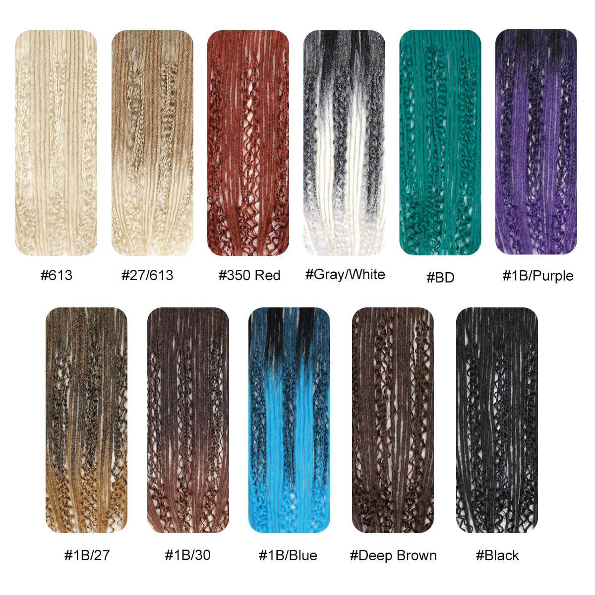 24 Inch Clip in Dreadlock Hair Extensions 10Clips 40 Strands Mixed Synthetic Dreads Extensions for Women,Handmade Soft Straight Boho Wavy Dreads,1B/30