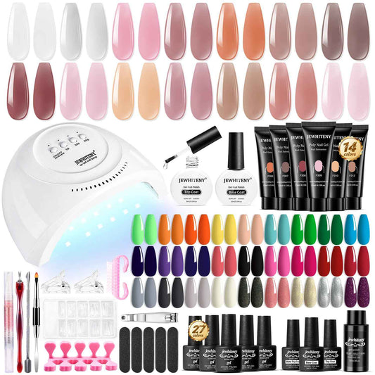 27 Color Gel Nail Polish Kit - JEWHITENY Poly Gel Set with Base & Top Coat