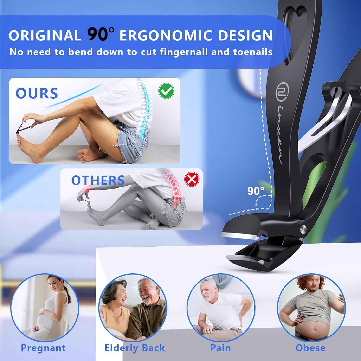 Heavy Duty Toenail Clippers for Thick Nails | Ergonomic Angled Nail Cutter for Seniors & Adults