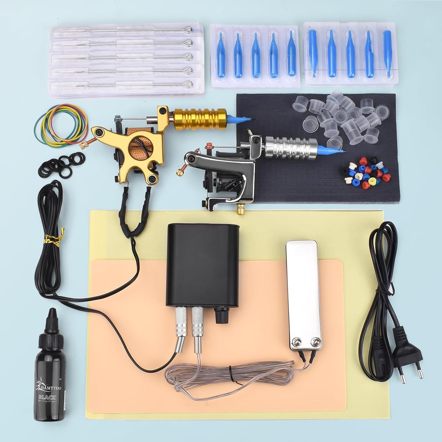 Tattoo Coil Machine Kit - Complete 2 Set Tattoo Gun with Power Supply & Needles | Ideal for Beginners and Artists