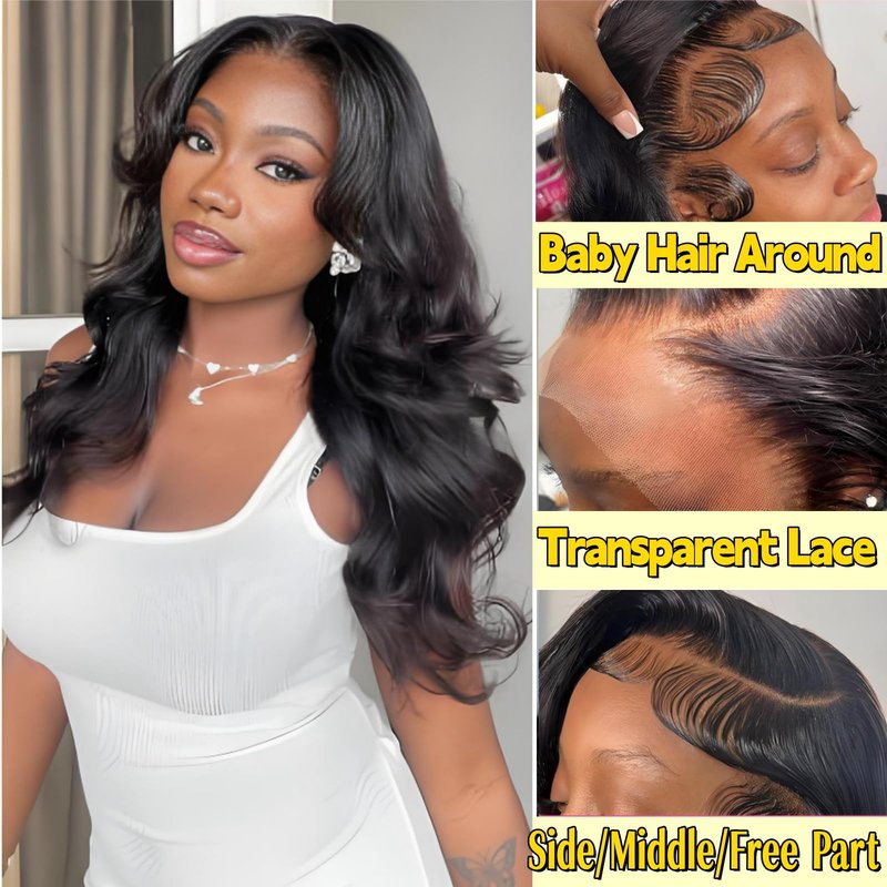 Marshey Synthetic Lace Front Wig 13X6 Lace Front Wigs for Black Women Wear and Go Glueless Wigs as Human Hair Pre Plucked Pre Cut Frontal Wig (Black, 26 Inch)