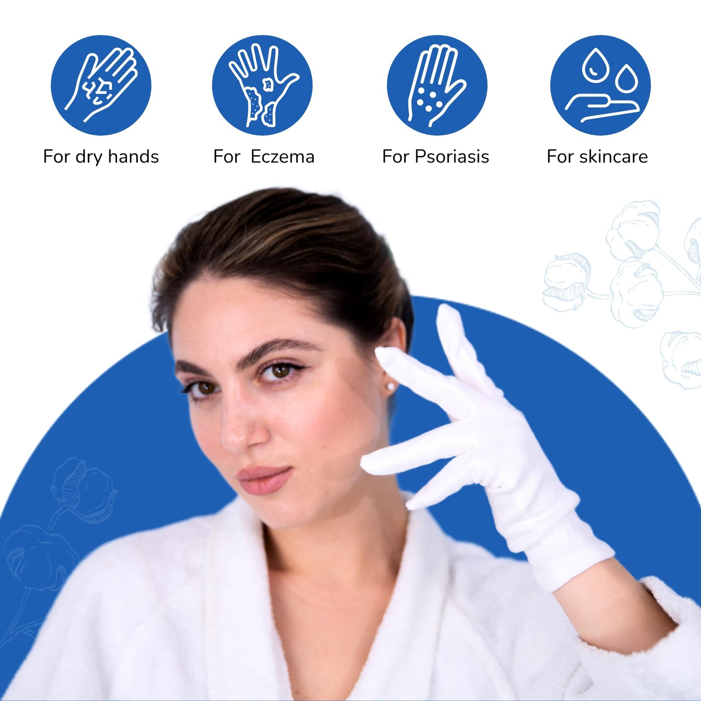 Dermrelief Cotton Gloves - for Beauty, Dry Hands, Eczema, Dermatitis and Psoriasis (Large, 3 Pairs)
