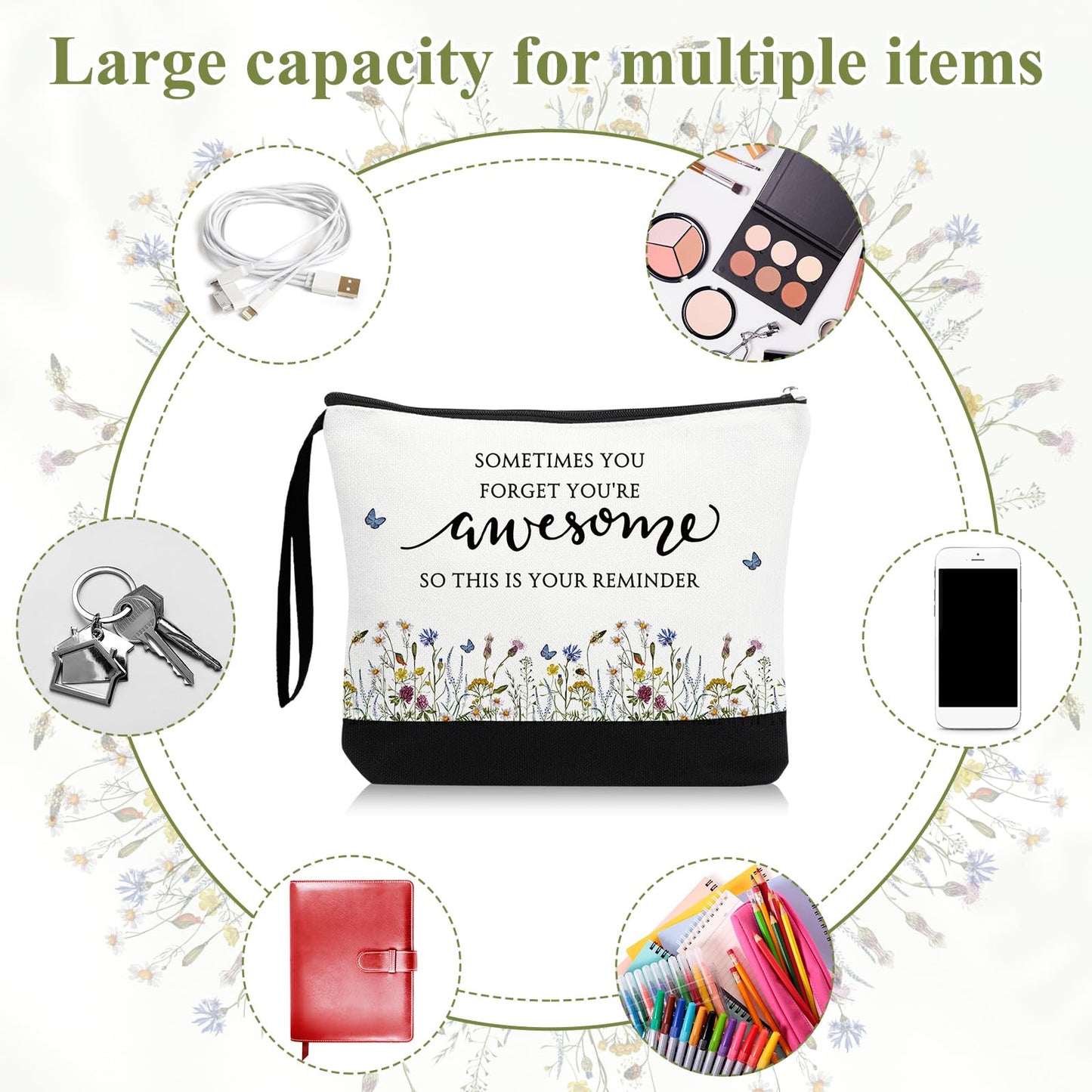 Reginary Makeup Bags Gifts for Women Bulk Inspirational Flower Canva Cosmetic Bag with Zipper You Are Awesome Thank You Gift for Nurse Staff Employee Coworker Team Nurse(30 Pcs,Gratitude)