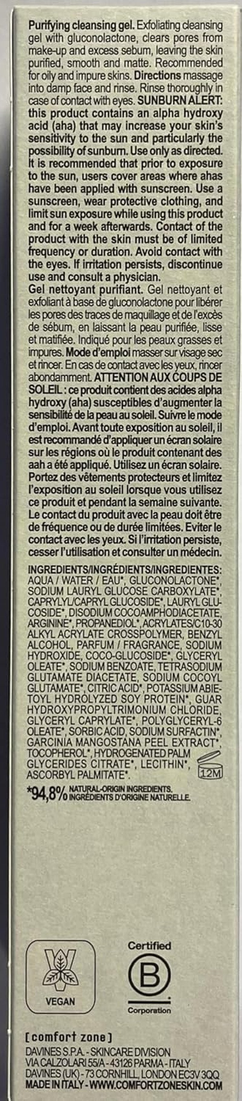 Active Pureness Cleansing Gel - Exfoliating Face Wash for Oily Acne Prone Skin | 6.76 Fl Oz, Vegan, Made in Italy