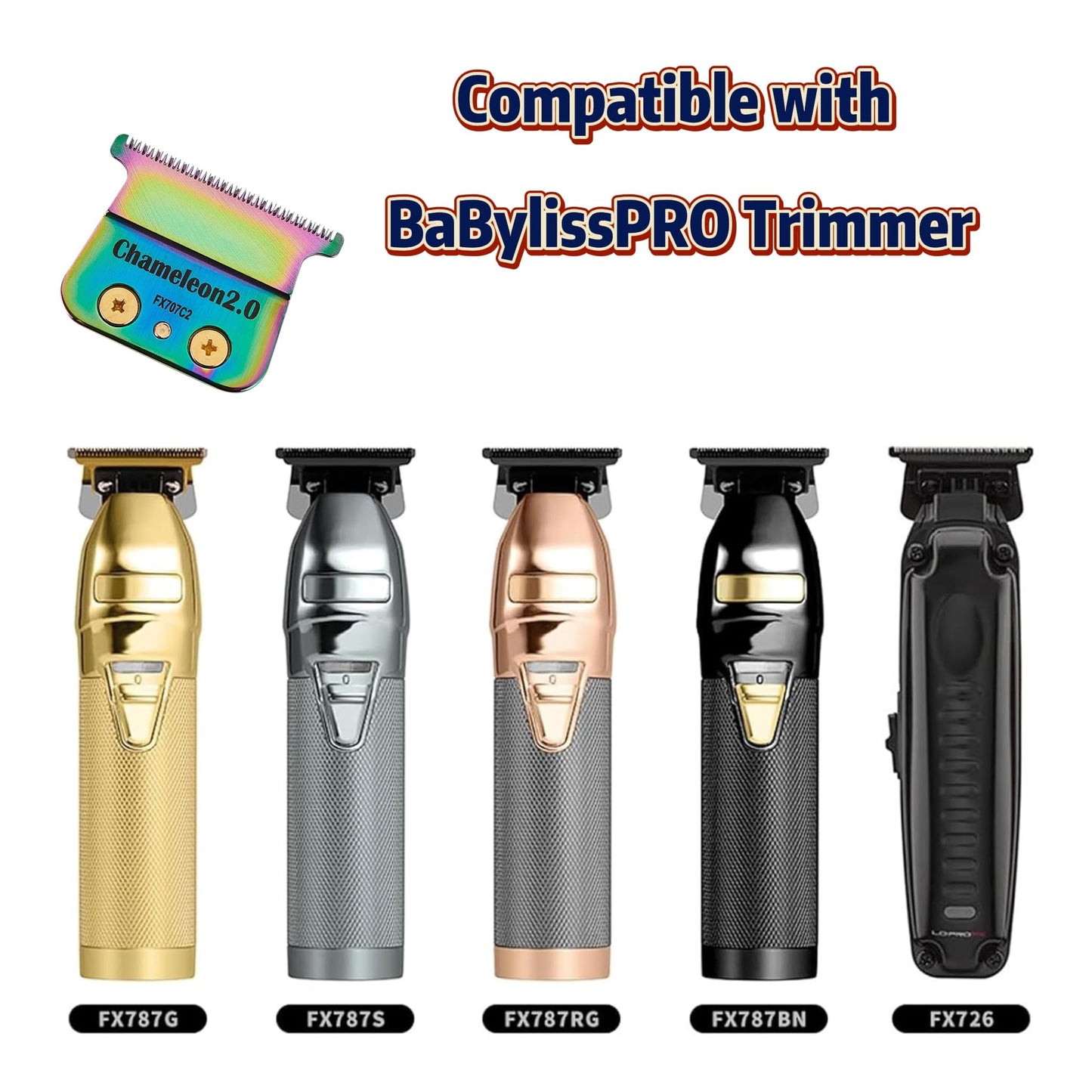 Replacement Blades Compatible with BaByliss PRO Barberology Trimmer Blade,Zero-Gapped Replacement Trimmer Blade Compatible with BaBylissPRO FX787 & FX726 Trimme (7 Colorful-001)