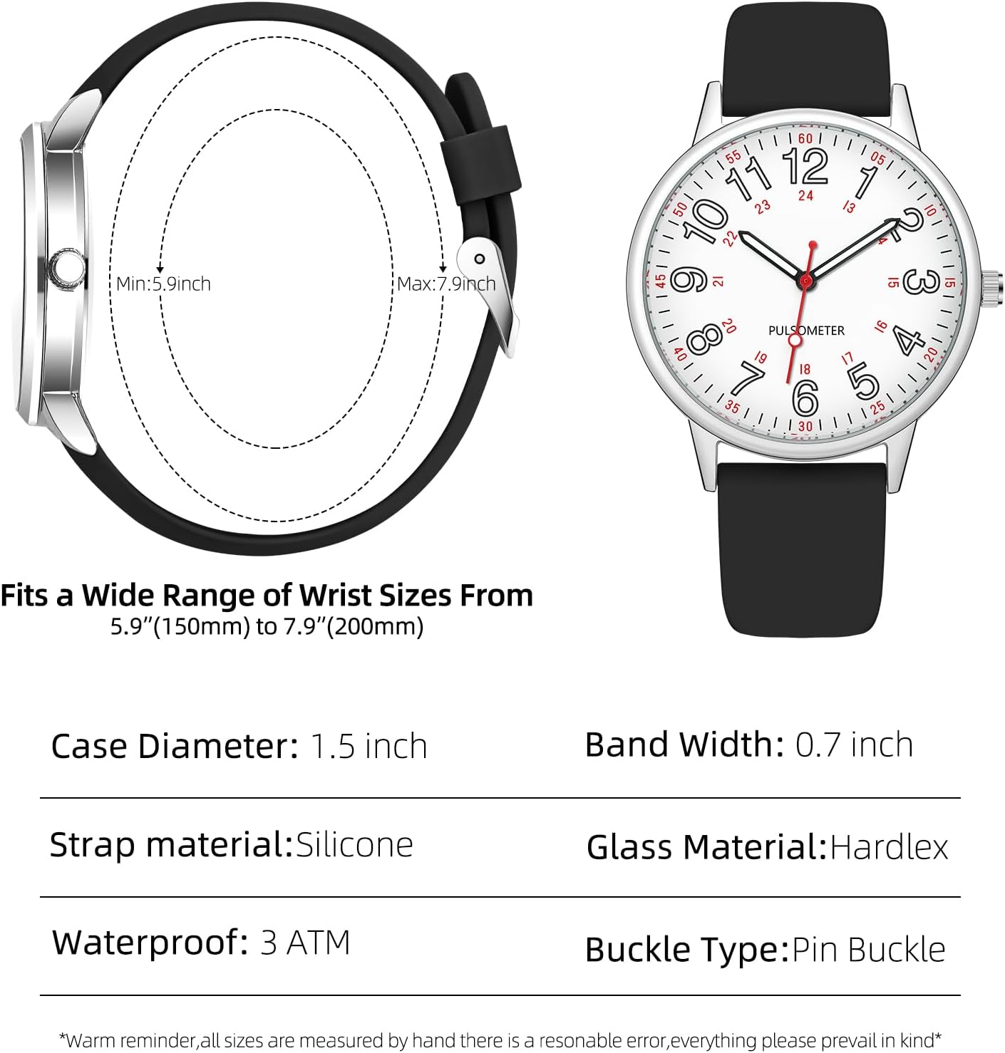 Waterproof Nurse Watch for Medical Professionals,Doctors Nursing Women Men,12/24 Hour Military Time,Analog Watch with Second Hand Nursing Luminouse Easy Read Dial Nurse Watches for Women