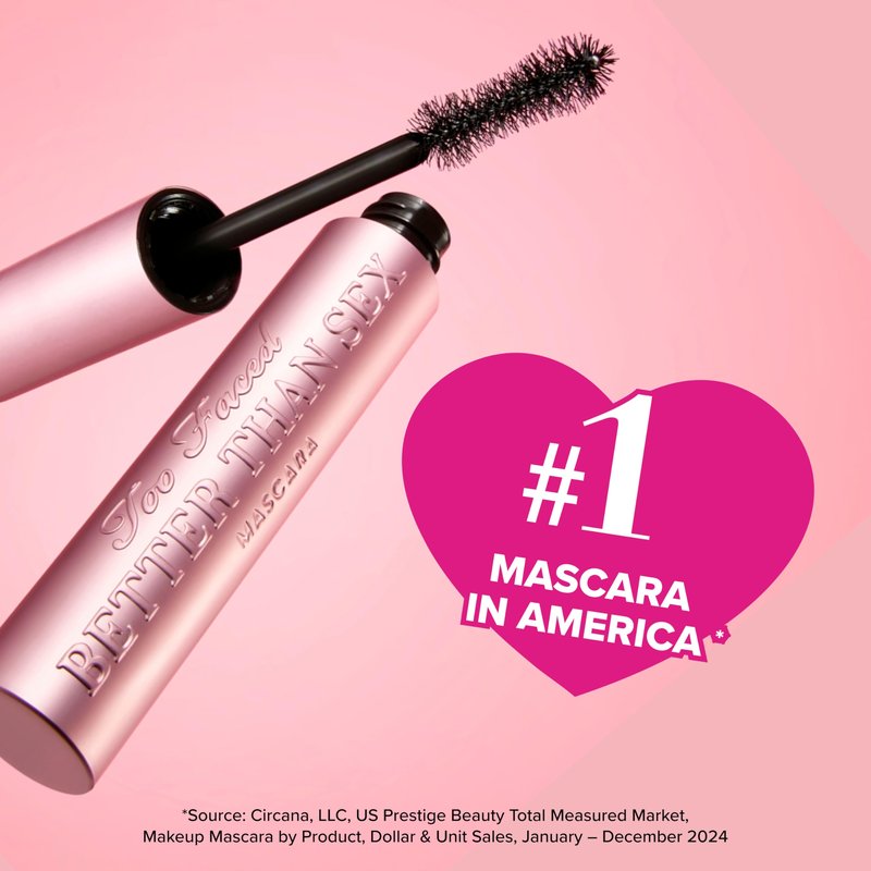 Too Faced Better Than Sex Volumizing and Lengthening Mascara | Vegan Formula, Dramatic Volume and Length|Cruelty-Free Eye Makeup + Hourglass Brush for False Lash Effect, Black, Travel Size, 0.17 Fl Oz