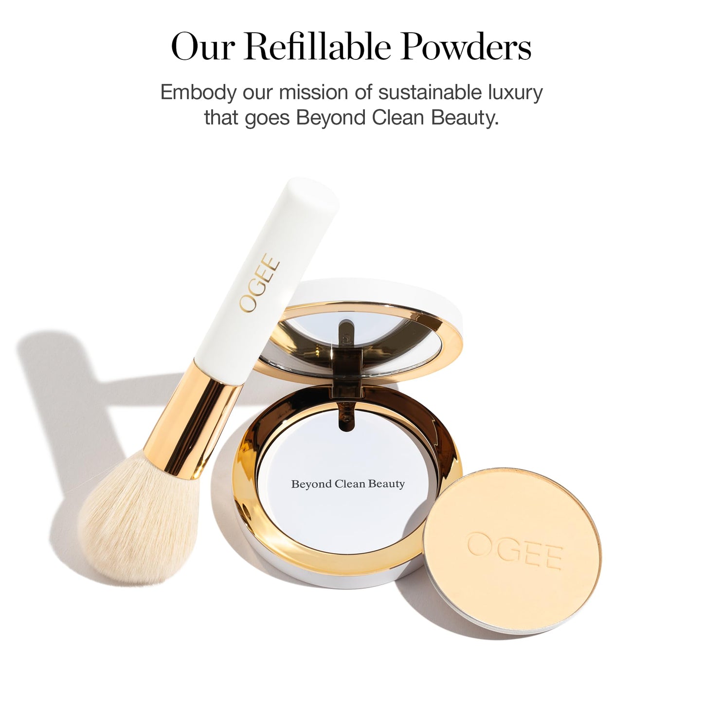 Ogee Sculpted Skin-Perfecting Makeup Setting Powder - Clay - FULL SET (Case & Refill) - Lightweight Powder Foundation Made with 70% Organic Ingredients
