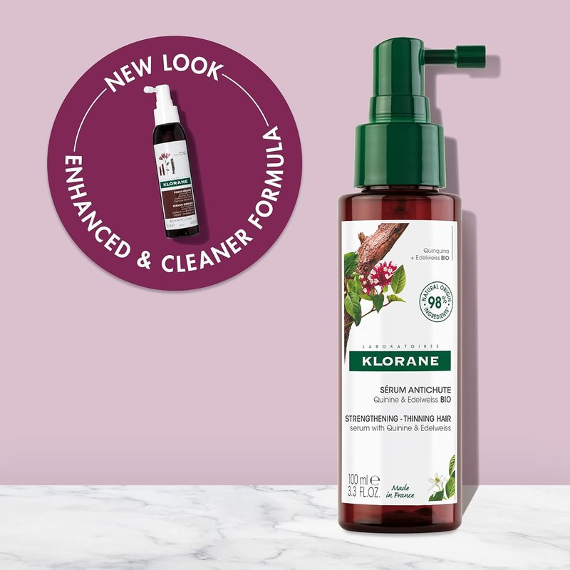 Klorane Intense Strengthening Serum - Quinine Hair Thinning Solution | Non-Greasy Leave-In Formula - 3.3 fl. oz.