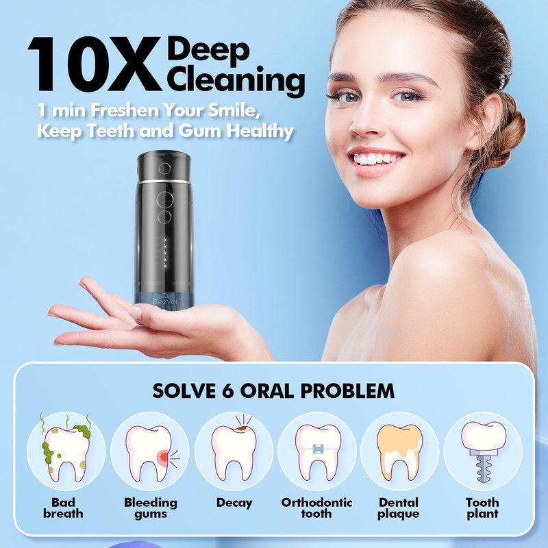 Bezvoi 2 Pack Travel Water Flosser for Teeth Cleaning: Water Dental Pick Set with Elegant Packaging for Couples Friends, 5 Modes & Removable Tank, Waterproof, Portable, for Braces, Gums Care