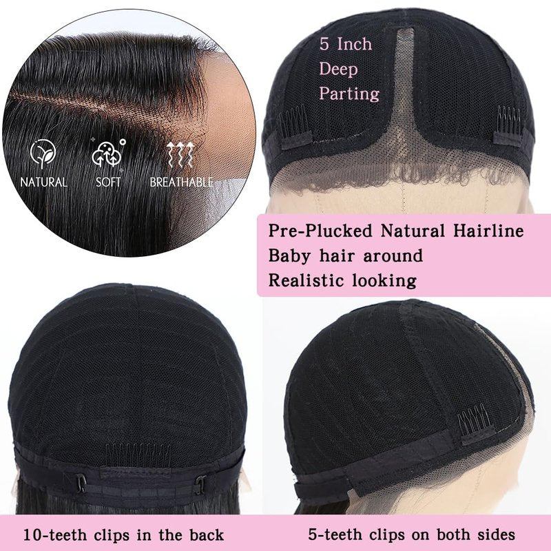 Maycaur 30 Inch Black Synthetic Lace Front Wig with Baby Hair Light Yaki Glueless HD Lace Wig Natural Hairline Pre-Plucked Long Straight Wig for Black Women