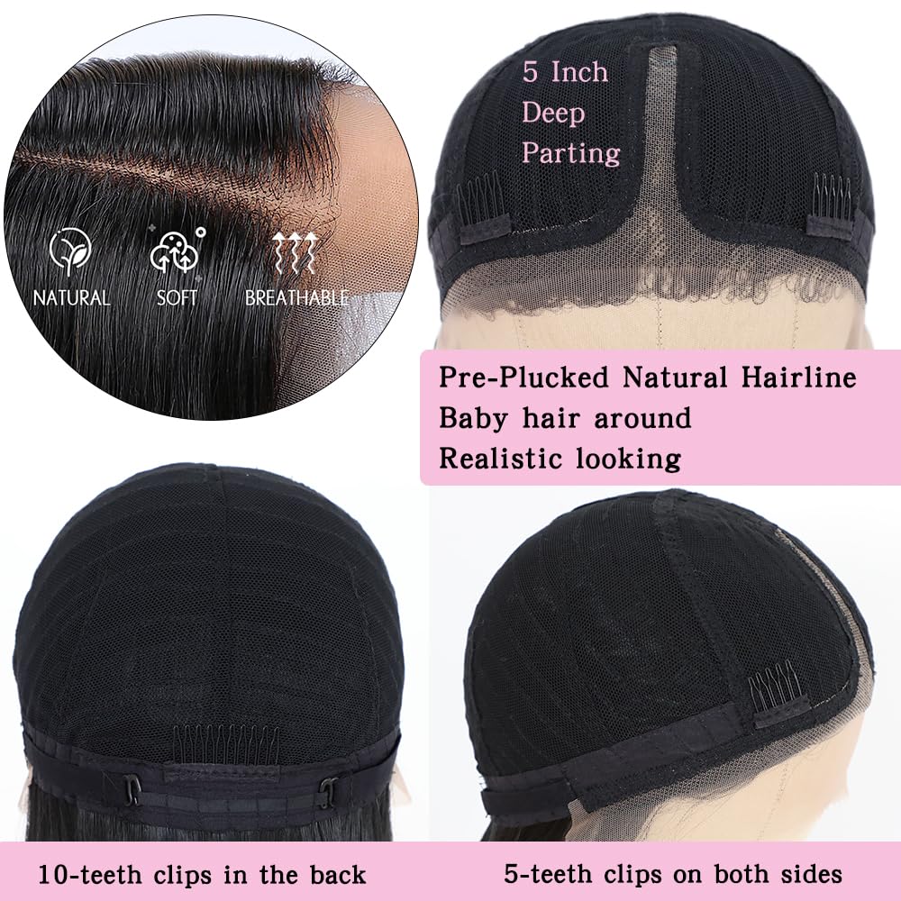 Maycaur 30 Inch Blue Lace Front Wigs for WomenPre-plucked Hairline Long Straight Navy Blue Hair Heat Resistant Fiber Glueless Synthetic Lace Front Wigs for Daily Party Cosplay Use