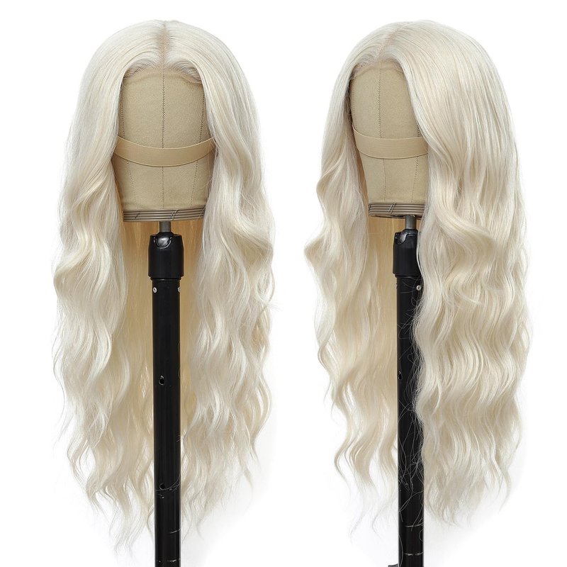 Sarensall Platinum Blonde Wigs for Women Glueless Lace Hairline Synthetic Lace Front Wigs for Daily Party Cosplay Use 24 Inch