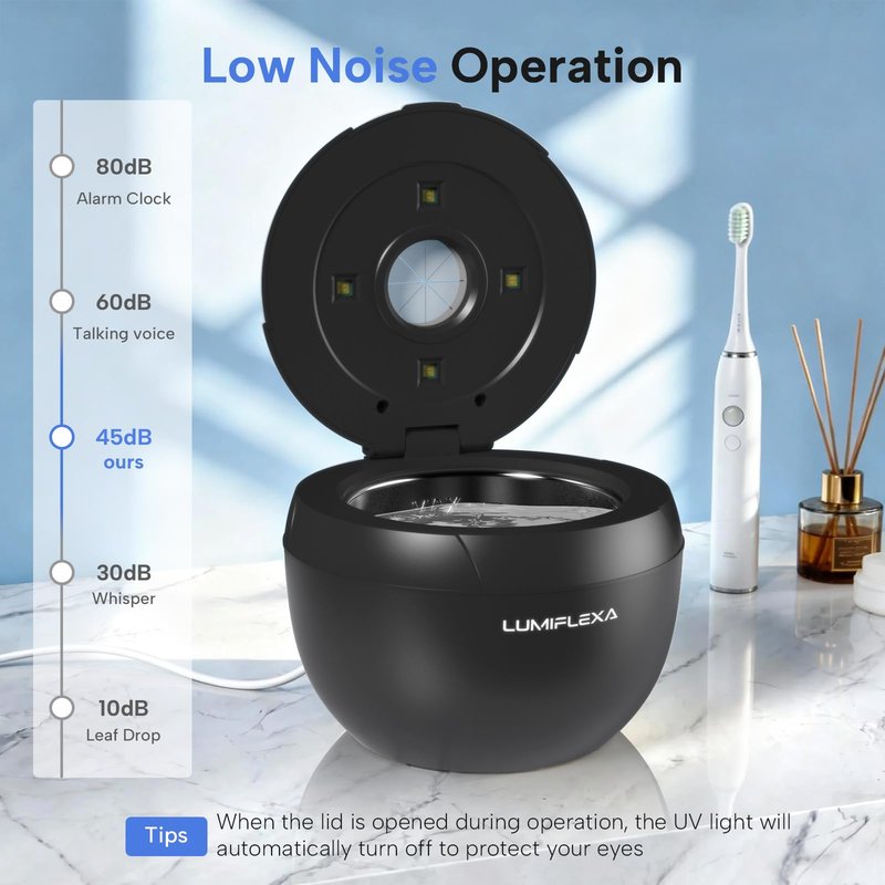 Lumiflexa Ultrasonic Retainer Cleaner-45kHz Retainer Cleaner Machine,4 Modes Ultrasonic Cleaner for Dentures, Aligners,Mouth Guards, Braces,Toothbrush,Jewelry-200ML Dental Pod(Black)