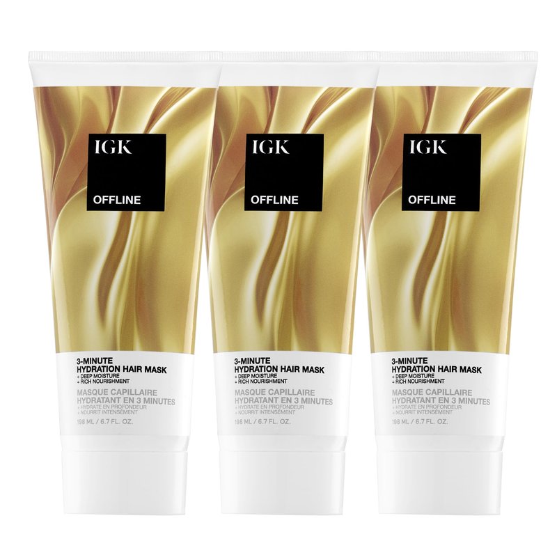 IGK OFFLINE 3-Minute Hydration Hair Mask 3 pack – Deep Conditioning Treatment for Dry & Damaged Hair – Vegan & Cruelty-Free