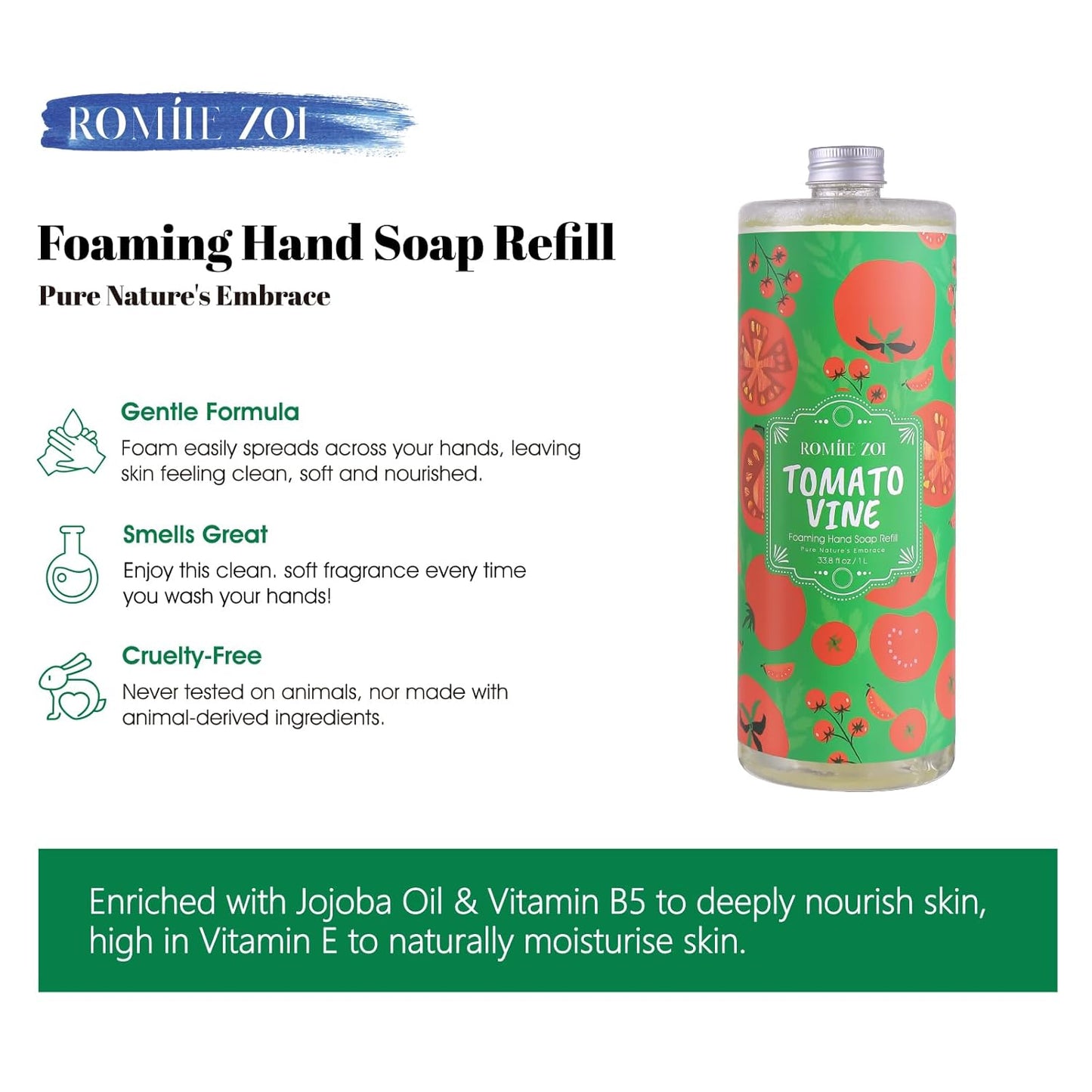 Tomato Vine Foaming Hand Soap Refill Set – 3 Pack (33.8 Fl Oz Each) – Chemical-Free & Moisturizing with Refillable Dispenser for Kitchen & Bathroom