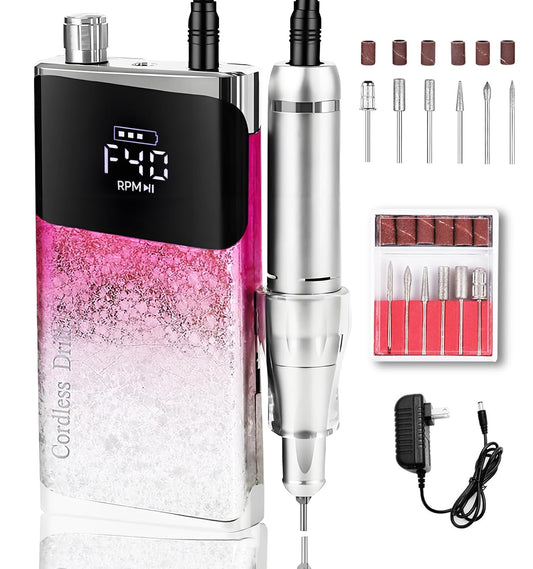 OBEEGOO Electric Nail Drill 40000RPM - Portable Acrylic Gel Nail File Tool (Pink)