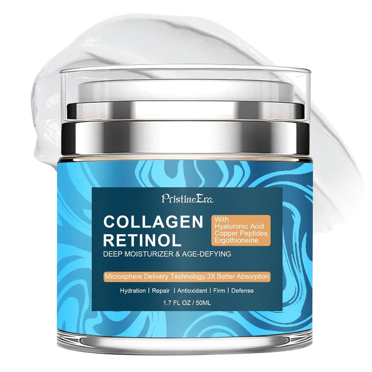 Retinol Collagen Face Moisturizer - Anti-Aging Cream with Hyaluronic Acid | Firming & Hydrating for All Skin Types, 1.7 fl oz