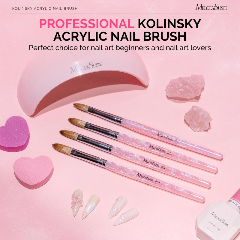 MelodySusie Kolinsky Acrylic Nail Brush,66% Kolinsky Hair Professional Nail Art Brush for Acrylic Application, Aurora Collection Fine Glitter Brush, Size 8