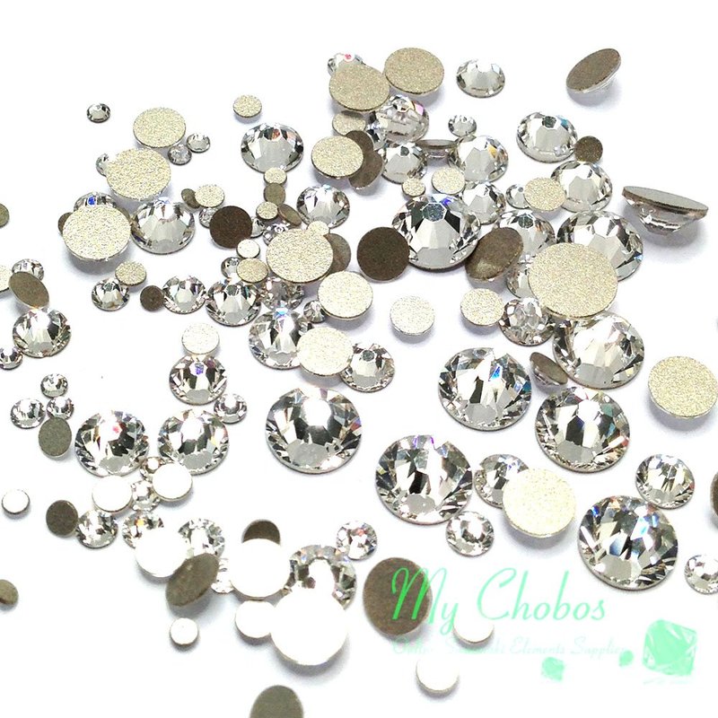 Crystal-Wholesale Austrian Clear CRYSTAL (001) 2058/2088 Crystal Flatbacks Rhinestones Nail Art Mixed With Sizes Ss5, Ss7, Ss9, Ss12, Ss16, Ss20, Ss30, 144 Piece Made in Austria