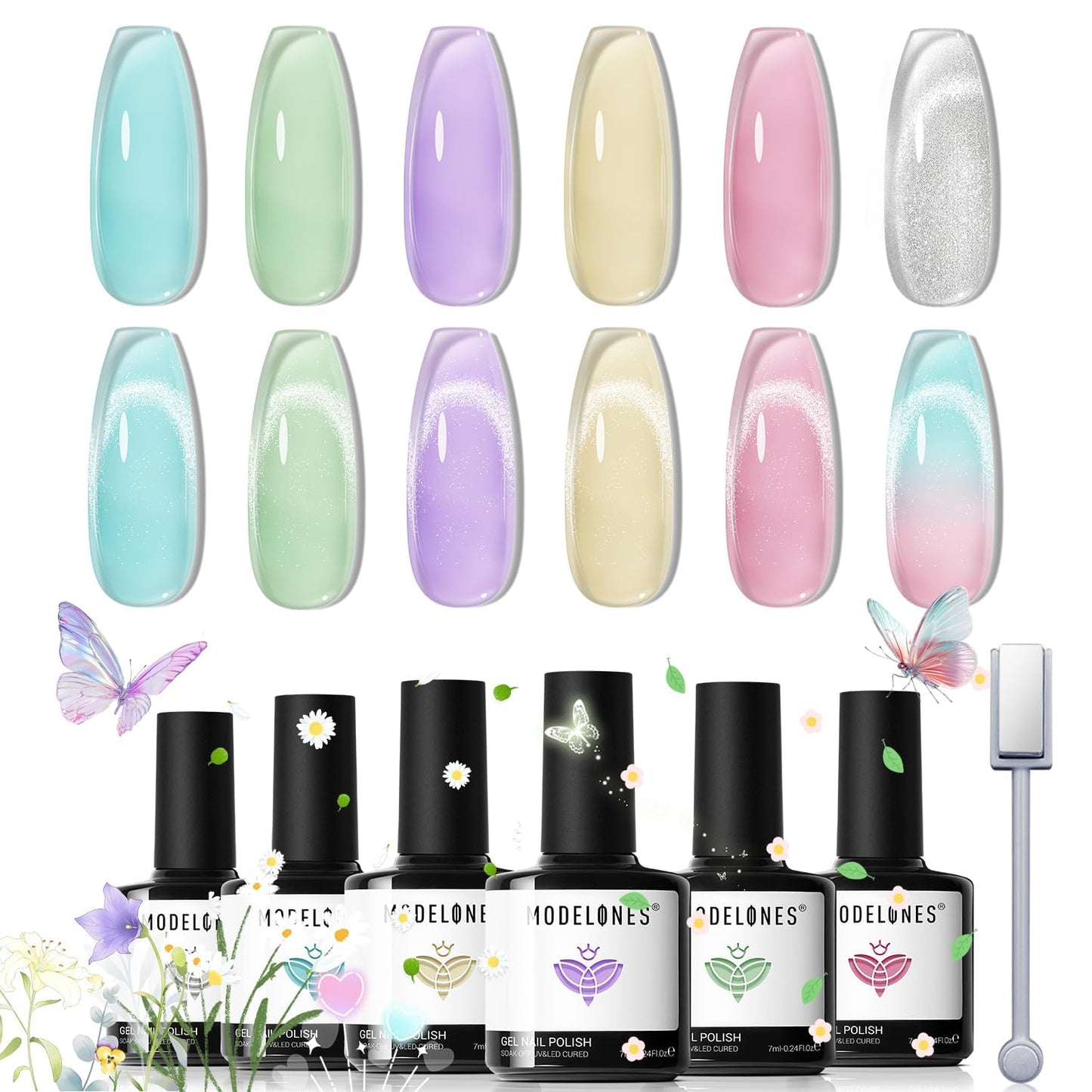 Chameleon Gel Nail Polish Set - 6 Colors + Silver Cat Eye & Jelly Gel Polish