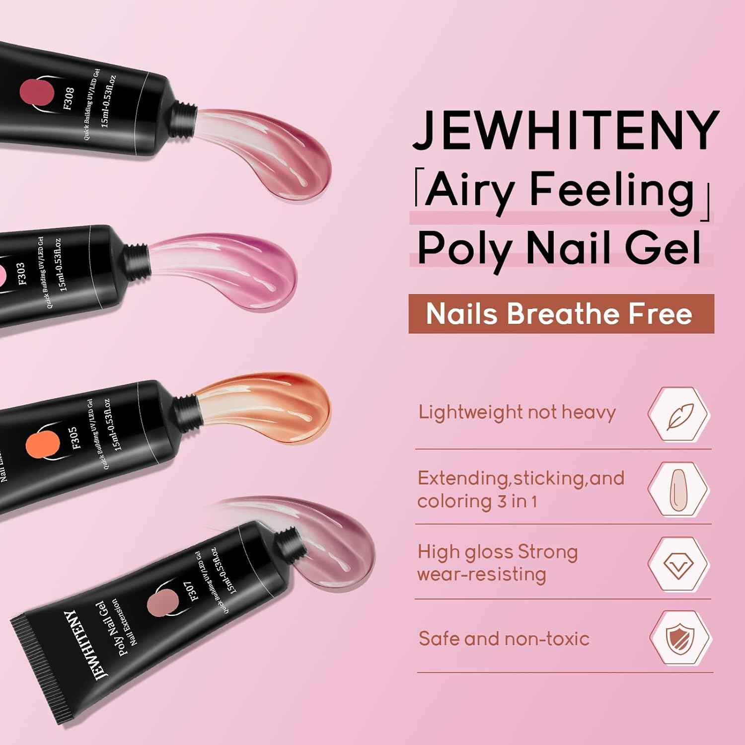 Poly Gel Nail Kit with UV Lamp & 10ml Base/Top Coat - Nail Art Extension Tools for Beginners