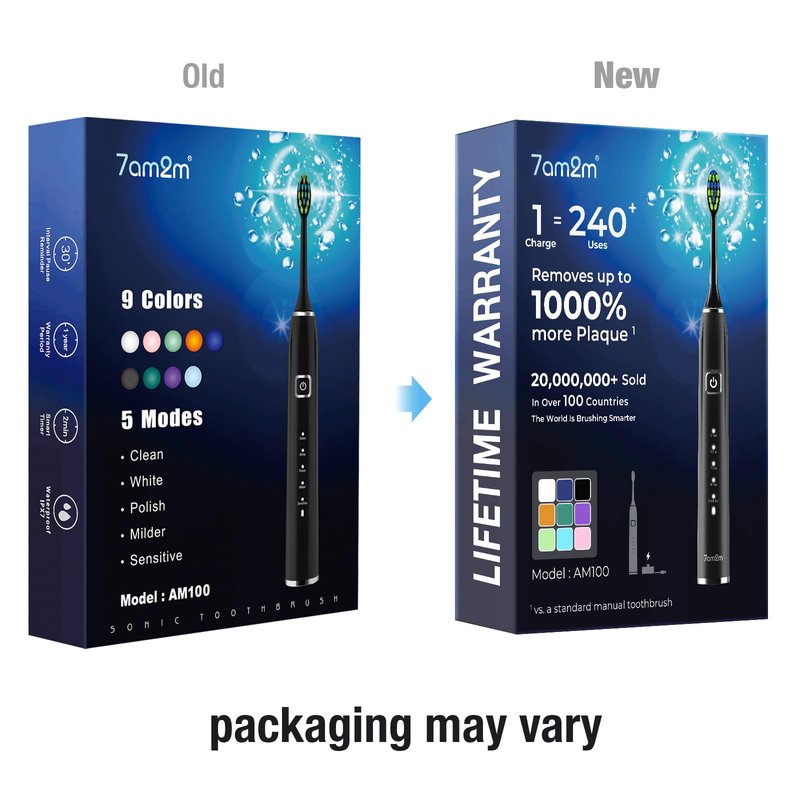 7AM2M Sonic Electric Toothbrush with 6 Brush Heads for Adults&Kids, One Charge for 120 Days, Wireless Fast Charge, 5 Modes, 40000VPM Powered Toothbrush, 2 Minutes Built in Smart Timer -Pink