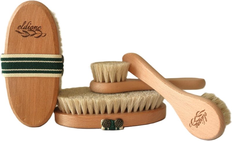 4-Piece Dry Brush Set - Natural Bristle Exfoliating Body & Face Brushes | Includes Pumice Stone & Wooden Massage Tool