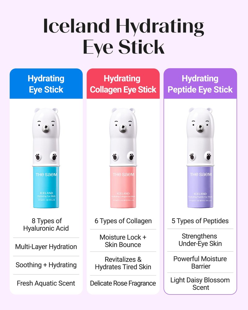 THESAEM Iceland Hydrating Peptide Eye Stick 0.38 oz - Elasticity, Cooling, Moisturizing Eye Balm for Loose Skin – Under Eye Treatment - Balm to Smooth Skin Texture - Daisy Flower Scent