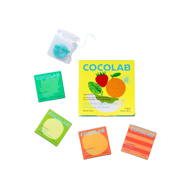 Cocofloss Expanding Woven Dental Floss by Cocolab, Waxed Tooth Floss for Daily Oral Care, Coconut Oil Infused, Vegan, for Adults and Kids, Signature Set, 4 Pack