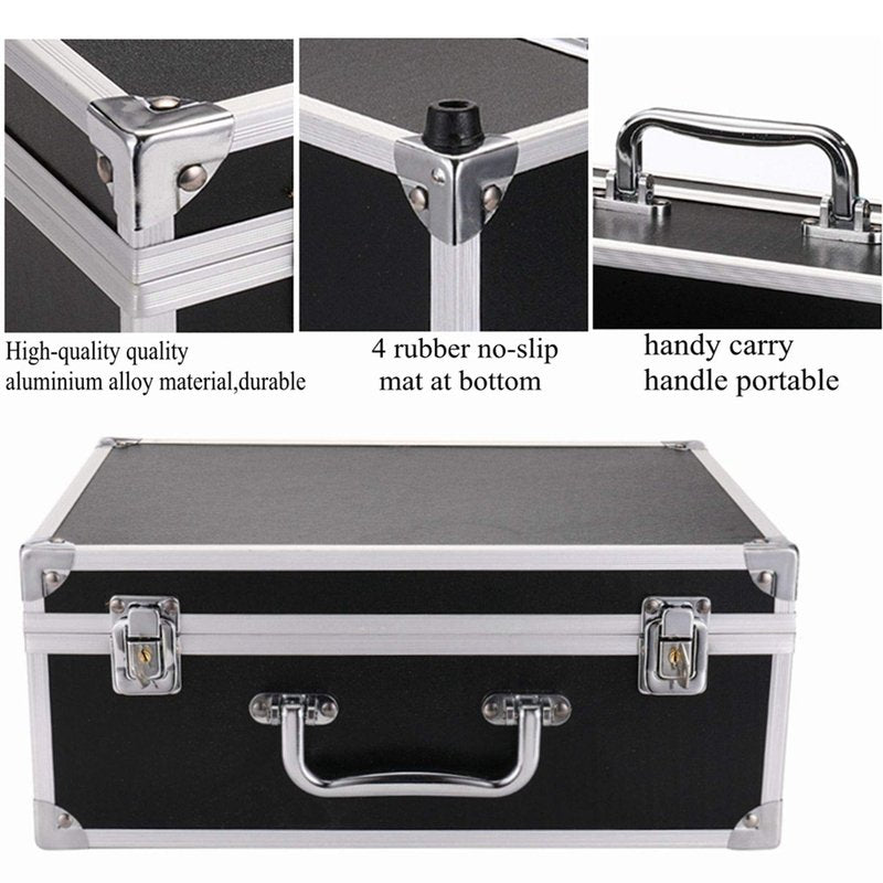 Tattoo Kit Box Case,Tattoo Case Organizer 12.6" x 9.5" x 5.1" W/Lock Machine Carrying Box,Aluminum Alloy with Sponge for Machine
