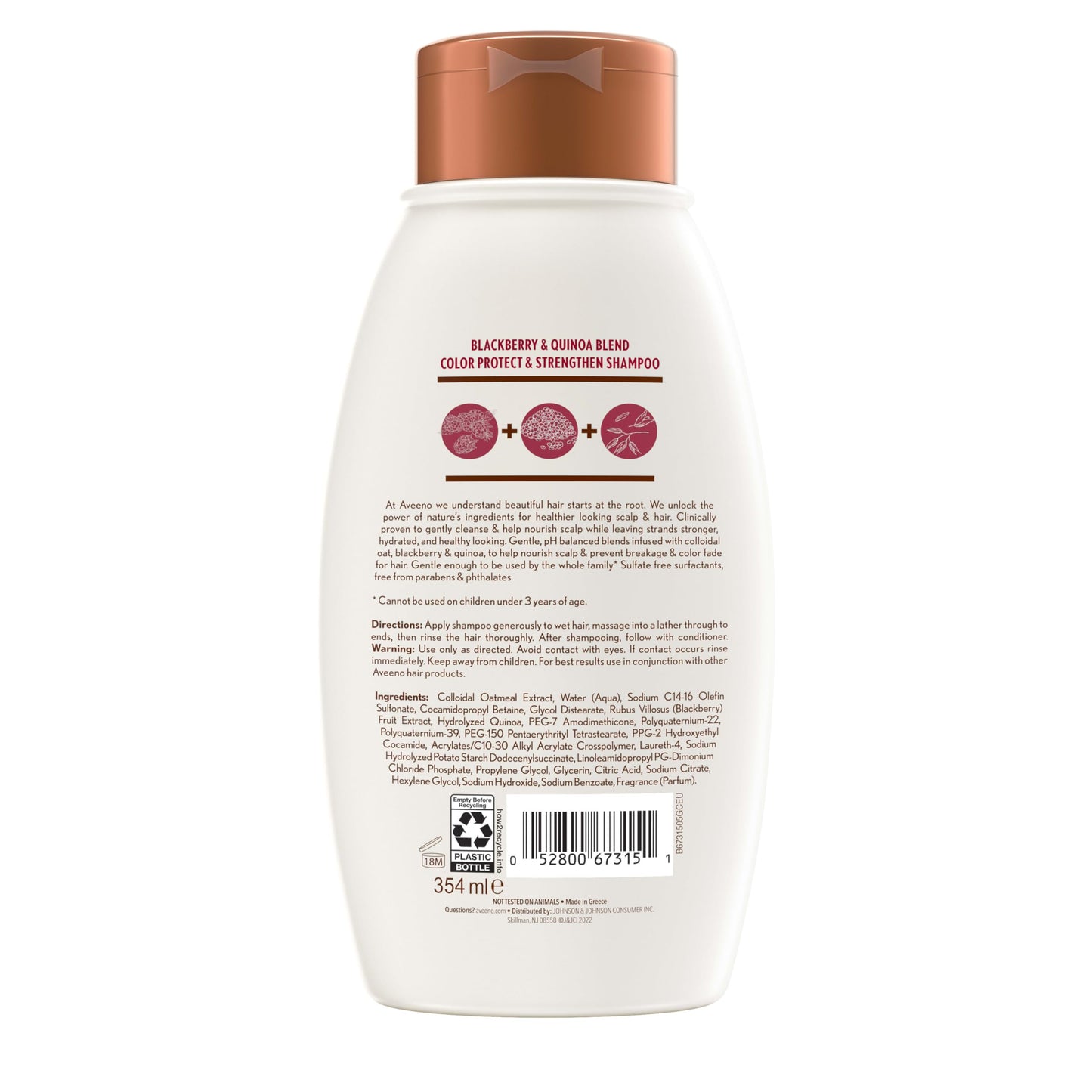 OGX Aveeno Color Protect Strengthen+ Blackberry Quinoa Shampoo, Fresh, 12 Fl Oz
