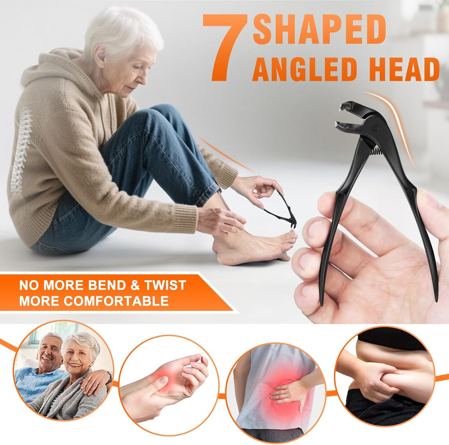 Long Handled Toenail Clippers for Seniors - Angled Head, Wide Jaw for Thick Nails