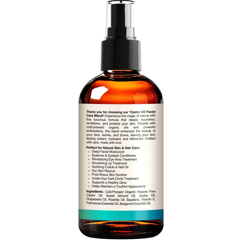 SELFWISE Organic Castor Oil For Face Moisturizer, Eyes, Eyelashes, Eyebrows, Wrinkles with Jojoba, Rosehip, Grapeseed, Squalane, Palmarosa, Bergamot and Vitamin E for Gentle Skin, Men & Women 4oz
