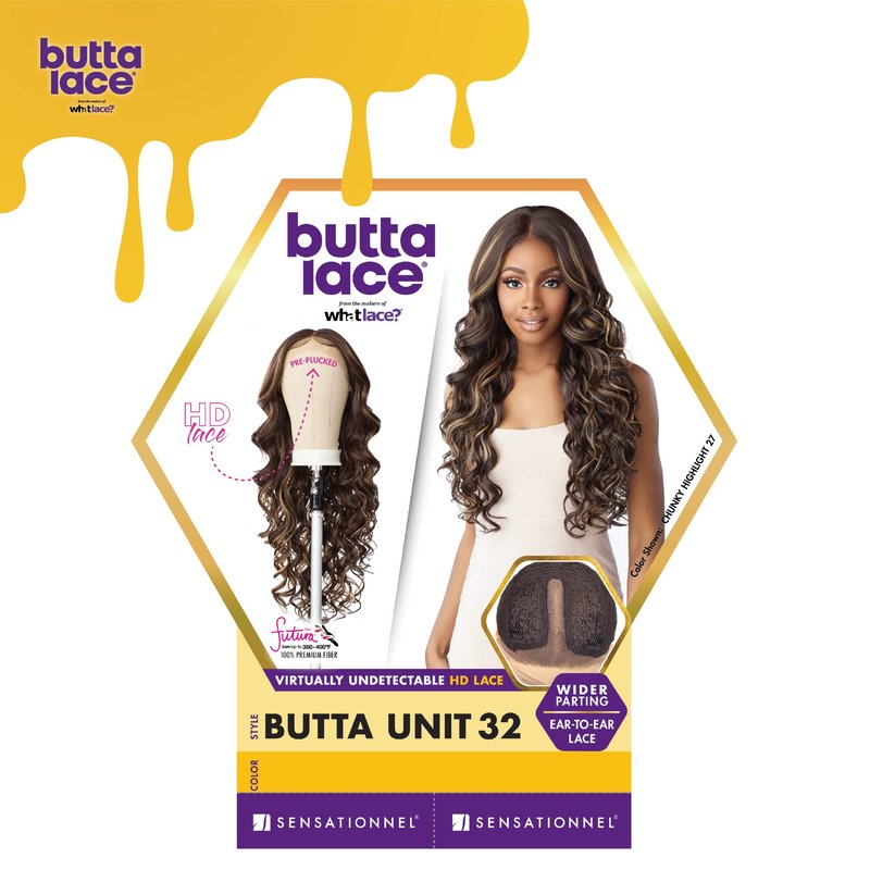 Sensationnel Butta Lace Wigs - Unit 32 Extra Wide 5 Inch Deep Parting Synthetic Preplucked Hairline Glueless Lacefront (1B OFFBLACK)