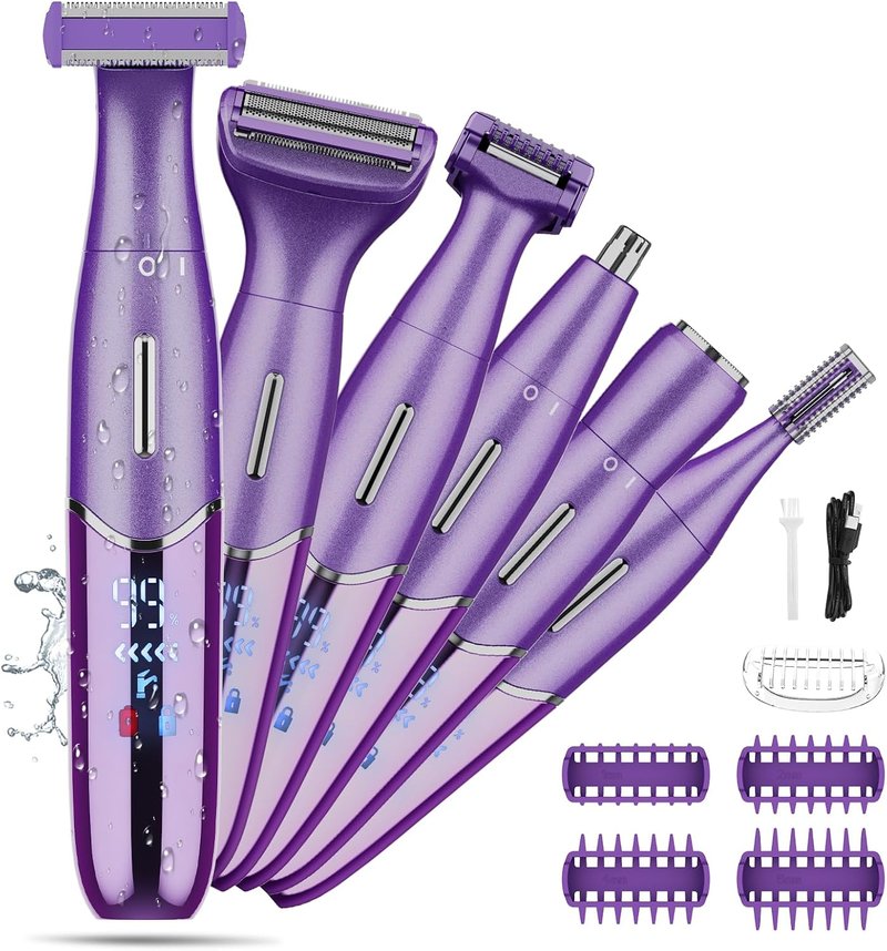 Electric Razor for Women - 6-in-1 Bikini Trimmer & Shaver for Body, Face, Eyebrow Hair Removal | IPX5 Waterproof