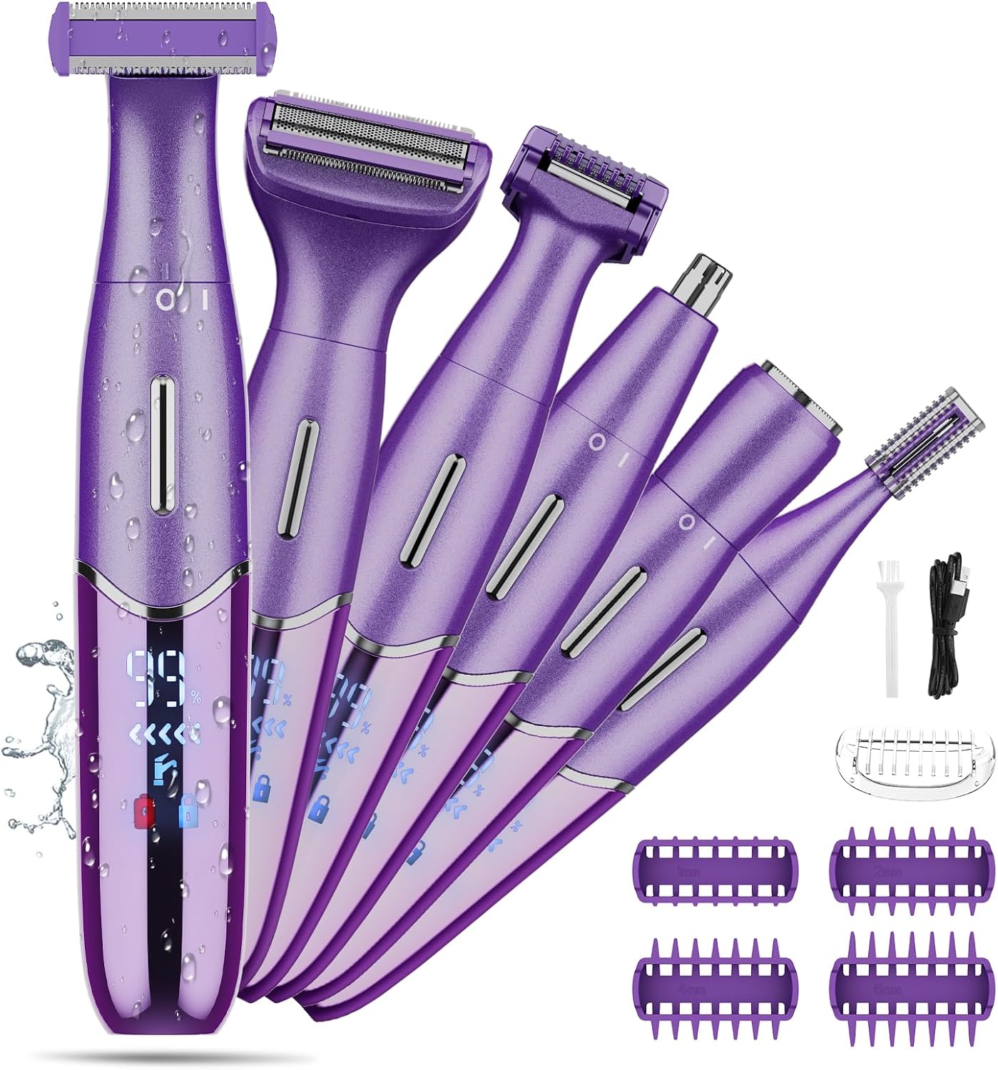 Electric Razor for Women - 6-in-1 Bikini Trimmer & Shaver for Body, Face, Eyebrow Hair Removal | IPX5 Waterproof