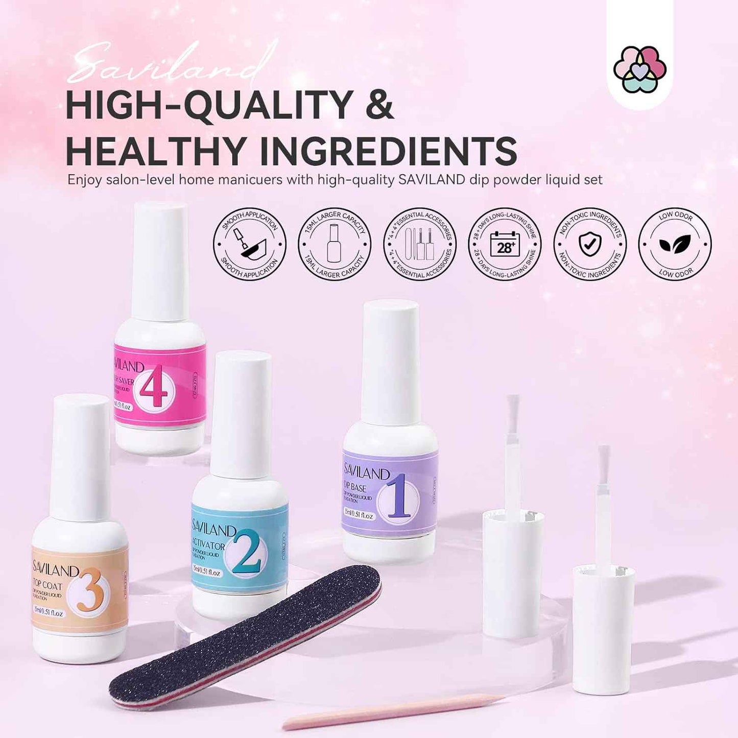 SAVILAND 20-Color Dip Powder Nail Kit with Clear Pink & Rainbow Shades + 4 Liquids