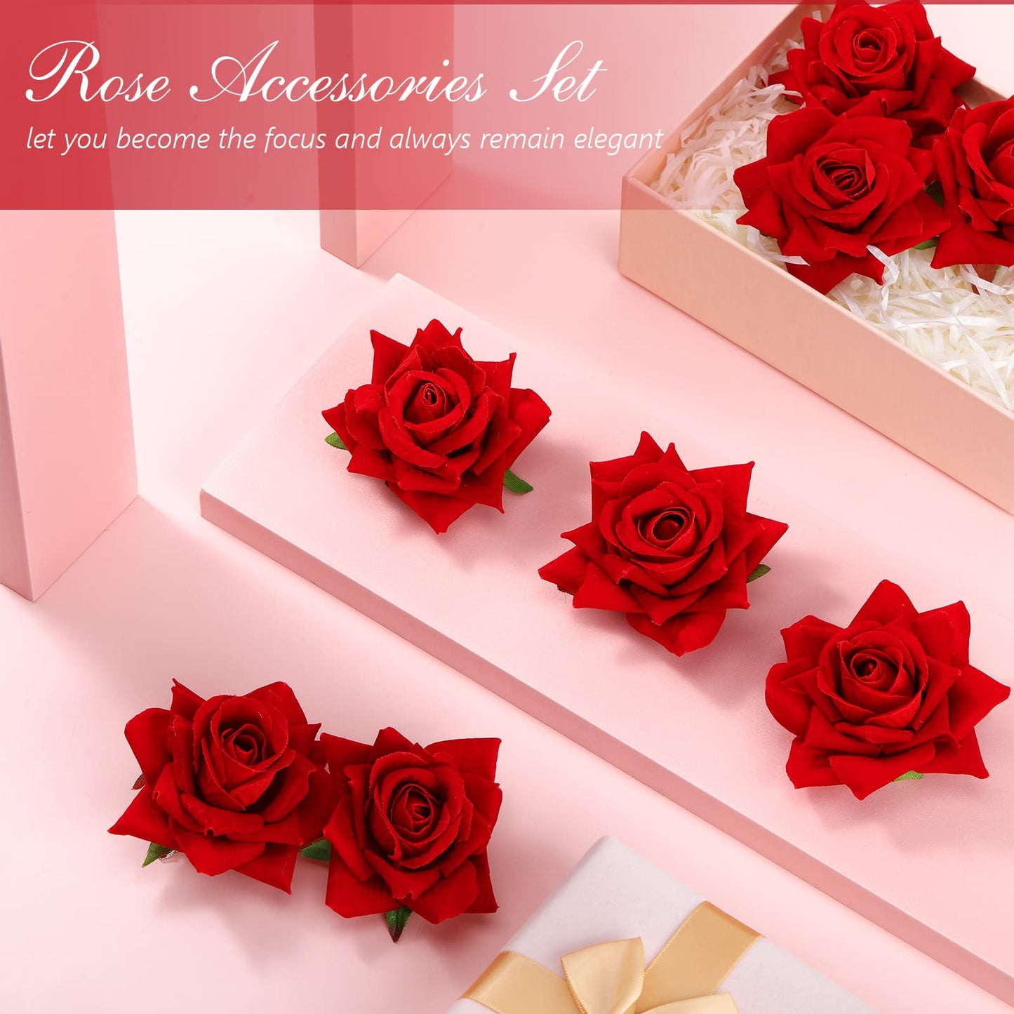 Batiyeer 24 Pcs Flower Hair Clips Rose Brooch Floral Hairpins 2.8" Flowers Hair Clips Headpieces Accessories for Flamenco Dancer Women Bridal Bridesmaid Wedding Party Violet Day Irish Festival(Red)