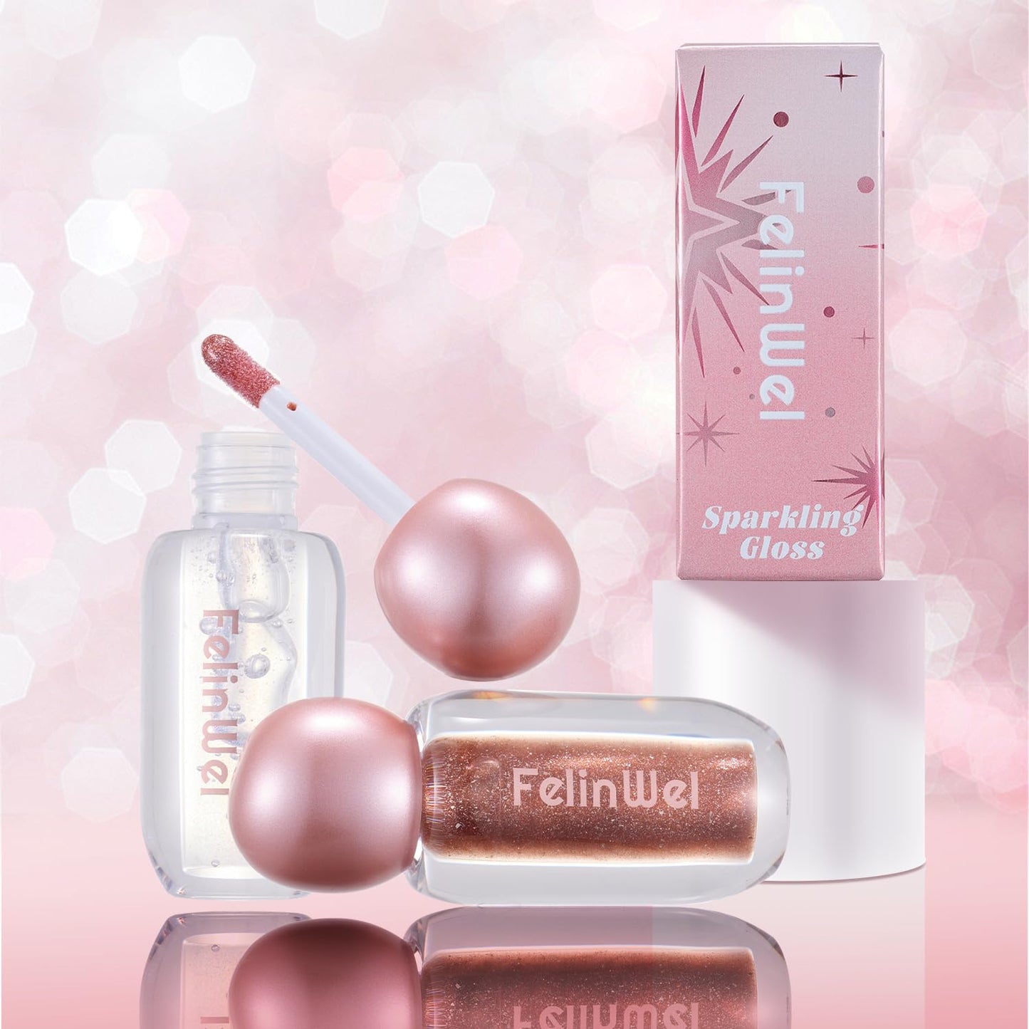 FelinWel Super Sparkly Lip Gloss, Shining and Nourishing, Fresh Texture, Buildable Formula, One for Multipurpose, 03# Cherry Glaze