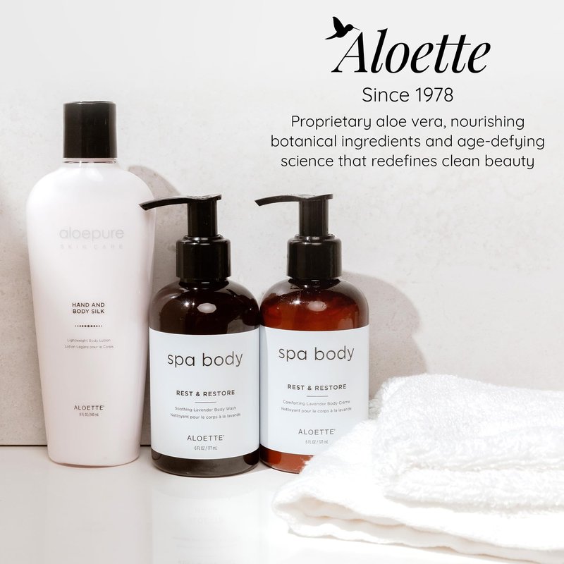 Aloette Lavender Body Wash, Rest & Restore - Hydrating & Moisturizing Body Wash for Dry Skin with Natural Aloe Vera & Vitamin E - Exfoliating & Rejuvenating Skin Care Products for Men & Women