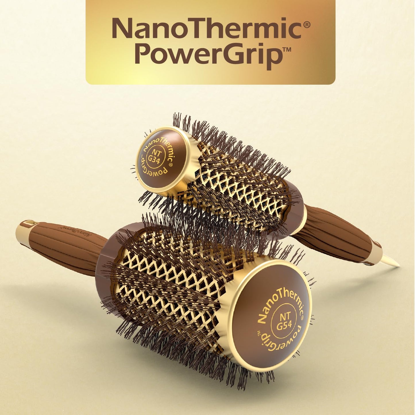 Olivia Garden NanoThermic PowerGrip Thermal Round Hair Brush - Not Electrical - Ceramic Blowout Brush for Medium to Thick Hair, 1 3/4 inch