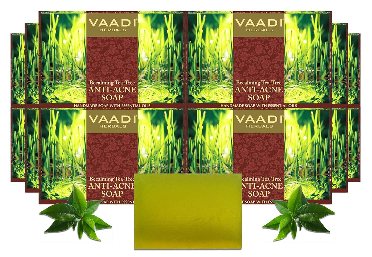 Vaadi Herbals Tea Tree Oil Bath Bar Soap with Clove Oil - Handmade Herbal Soap with 100% Pure Essential Oils - ALL Natural - Each 2.65 Ounces - Pack of 12 (32 Ounces)