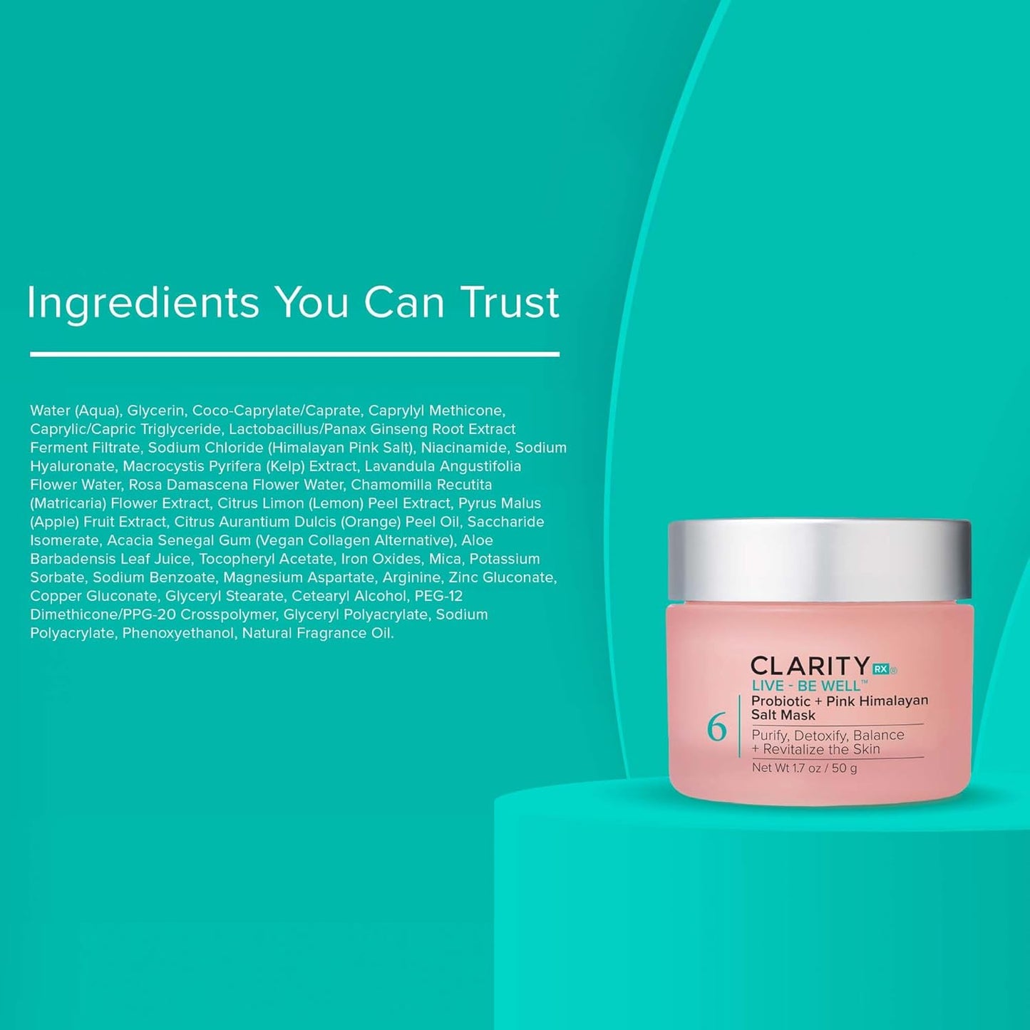 ClarityRx Probiotic Face Mask - Natural Pink Himalayan Salt Treatment for All Skin Types | Reduces Redness & Signs of Aging (1.7 oz)