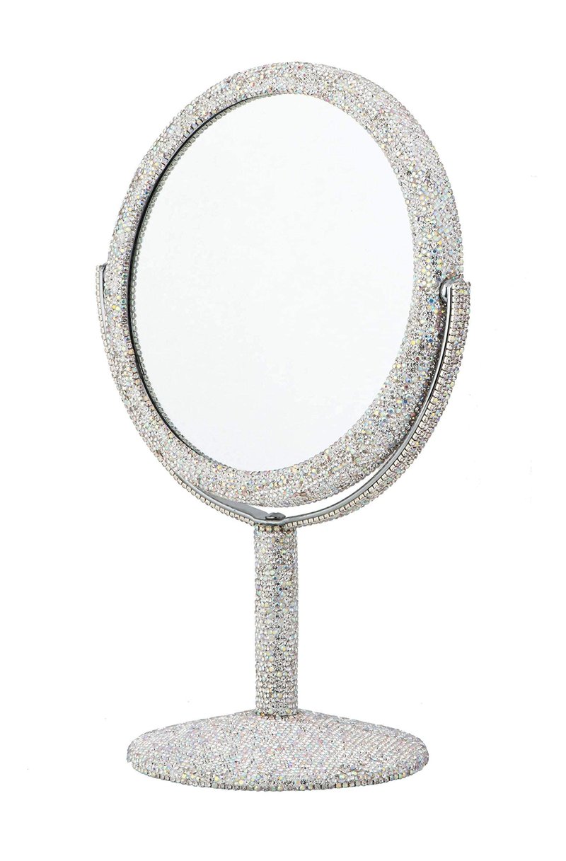 TISHAA Bling Vanity Mirror, Crystal Rhinestone Makeup Mirror, Double Sided with 2X Magnification