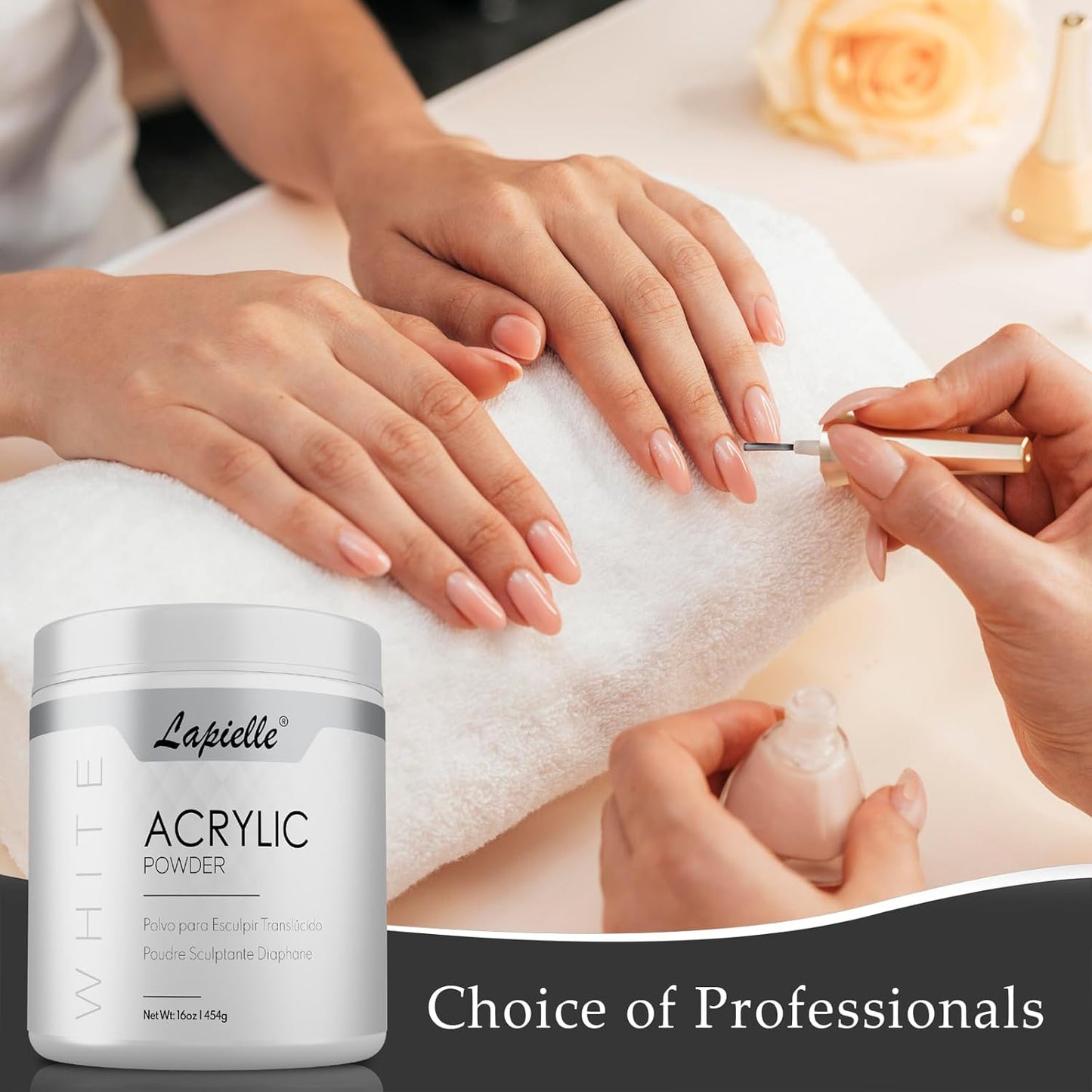 Professional Acrylic Powder for Nail Art - Quick Dry, Long-Lasting, 16oz Clear, Pink & White