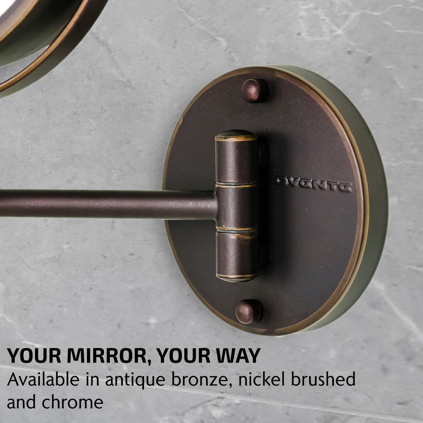 OVENTE Wall Mounted Lighted Makeup Mirror, 7" Double Sided 1X/7X Magnifying Vanity Mirror for Bathroom with LED Lights, Cordless, 360° Rotation and 13" Extendable Arm, Antique Bronze MFW70ABZ1X7X