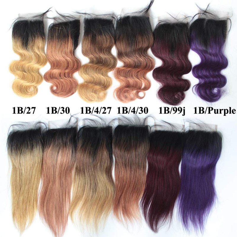 Forawme 14 Inch Free Part 4X4 Top Closure Pre Plucked 1B/4/27 Ombre Body Wave Human Hair Lace Closure With Natural HairlineSoft Braziian Virgin Hair Pieces
