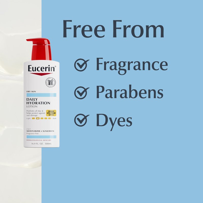 Eucerin Daily Hydration Lotion with SPF 15 - Broad Spectrum Body Lotion for Dry Skin - 16.9 fl. Oz. Pump Bottle (Pack of 3)