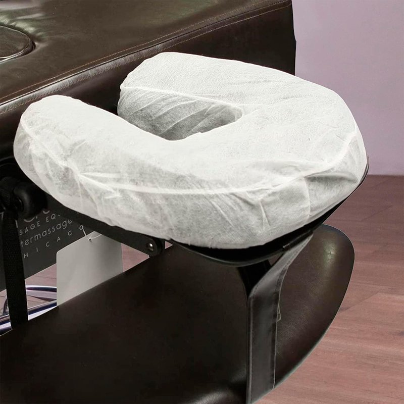 AMZ Medical Supply White Disposable Face Cradle Covers for Massage Table, 13 Inch. Pack of 100 Soft Polypropylene Massage Table Face Cradle Cover. 25 GSM Massage Table Head Rest Covers for Spa Salon